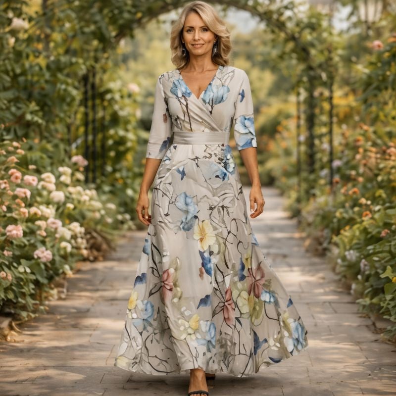 Fleur | Eleganta Ziedu Kleita Ar V-veida Kaklu