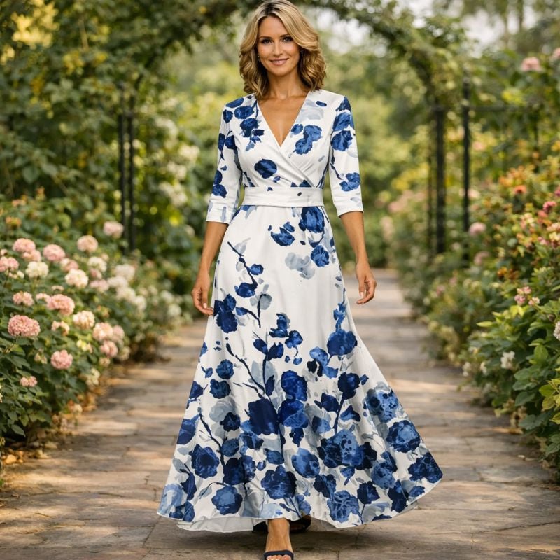 Fleur | Eleganta Ziedu Kleita Ar V-veida Kaklu