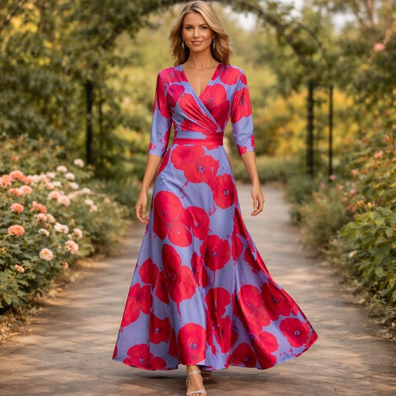 Fleur | Eleganta Ziedu Kleita Ar V-veida Kaklu