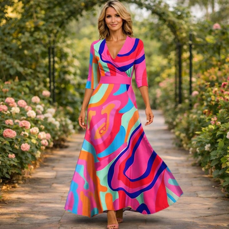 Fleur | Eleganta Ziedu Kleita Ar V-veida Kaklu